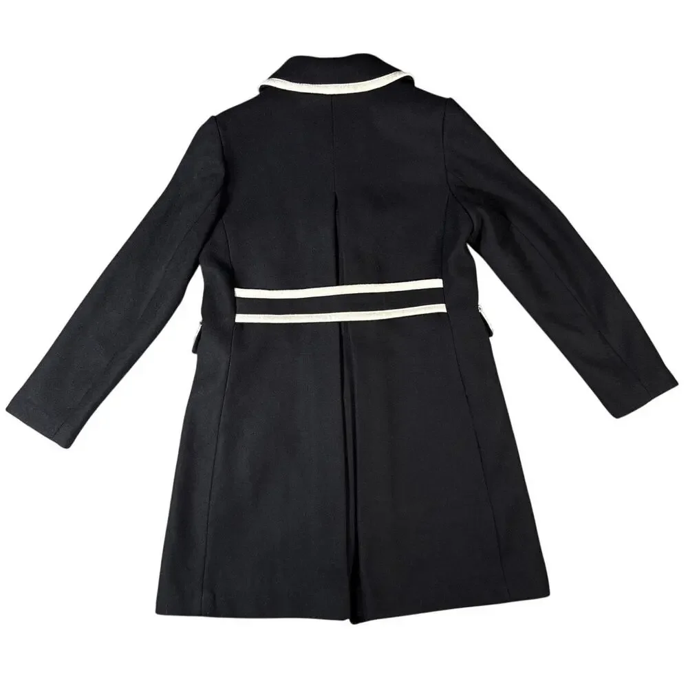 Kate Spade Wool Walker Overcoat Womens‎ Medium 6-8 Framed Aline Black Cream